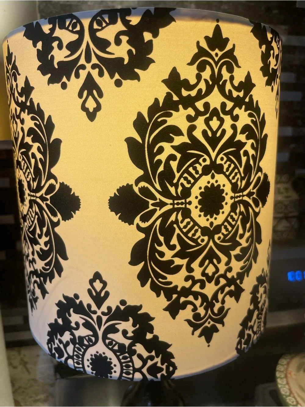 Black Table Lamp With Paisley Print Shade 20”
